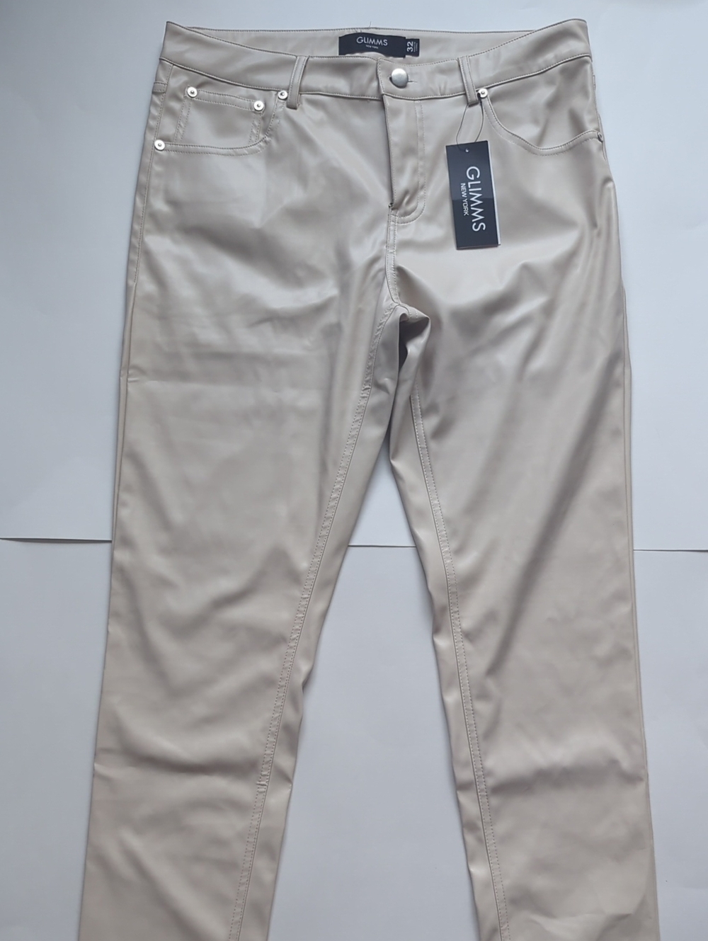 Glimms New York Faux Leather Slim Fit Pants Beige Size 32 NWT